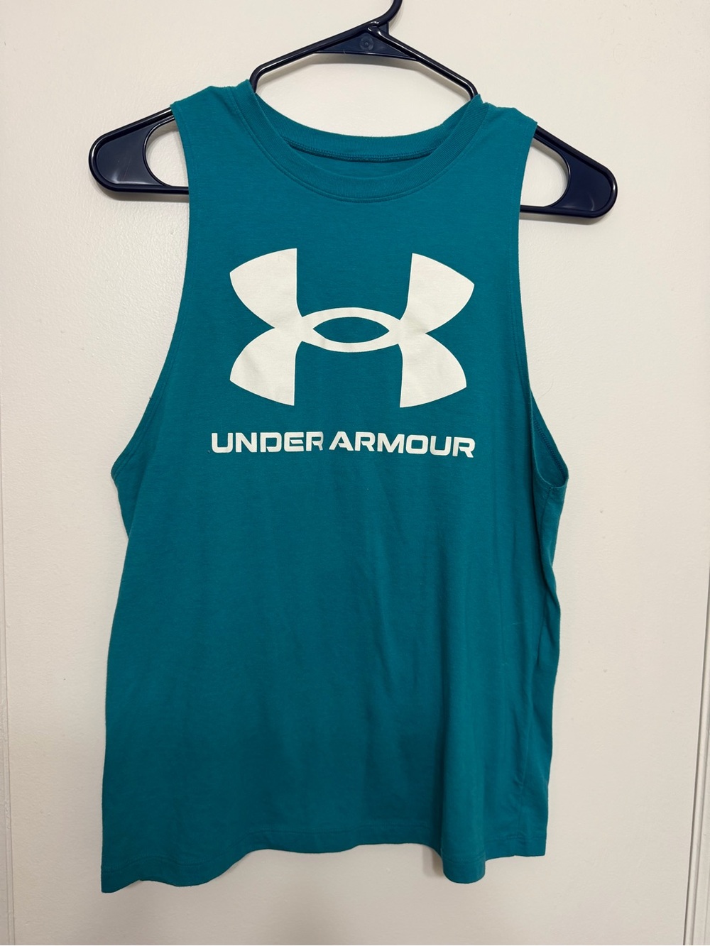 Under Armour Teal Muscle Tank with White Logo - Women's